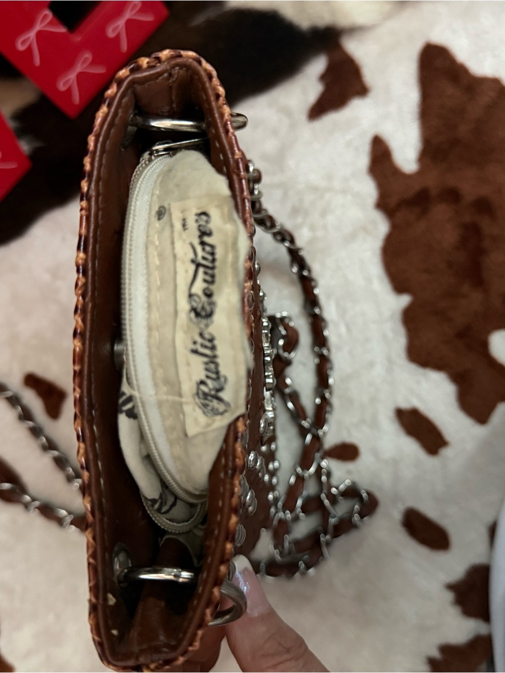 Embellished Brown Crossbody Bag with Rhinestone Cross - Picture 3 of 3